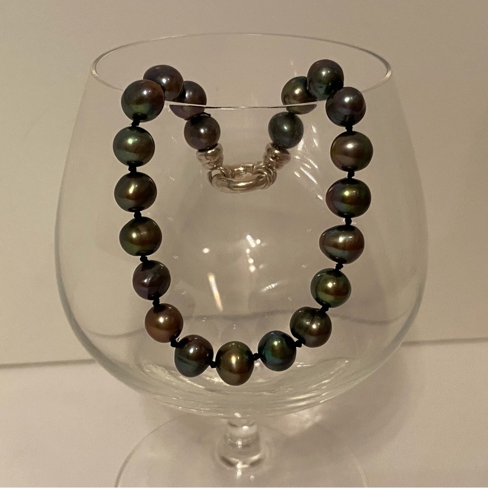 BRACELET BEADS GRAY PEACOCK FRESHWATER PEARLS STERLING SILVER 925 CLASP 7.5” - Picture 7 of 9